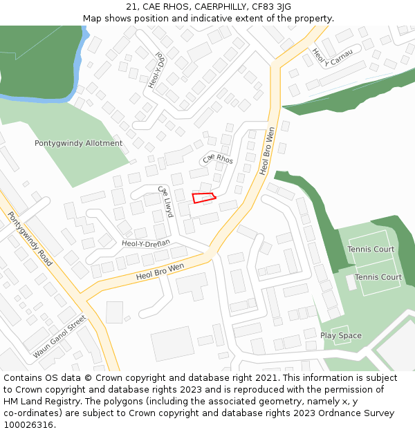 21, CAE RHOS, CAERPHILLY, CF83 3JG: Location map and indicative extent of plot