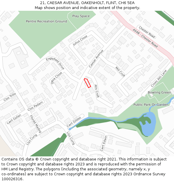 21, CAESAR AVENUE, OAKENHOLT, FLINT, CH6 5EA: Location map and indicative extent of plot