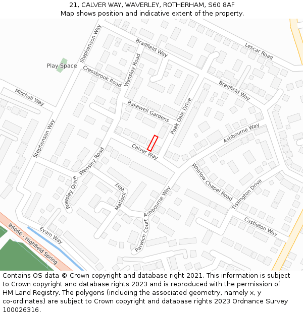 21, CALVER WAY, WAVERLEY, ROTHERHAM, S60 8AF: Location map and indicative extent of plot