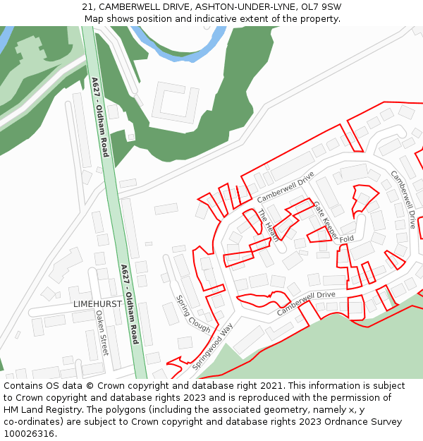 21, CAMBERWELL DRIVE, ASHTON-UNDER-LYNE, OL7 9SW: Location map and indicative extent of plot