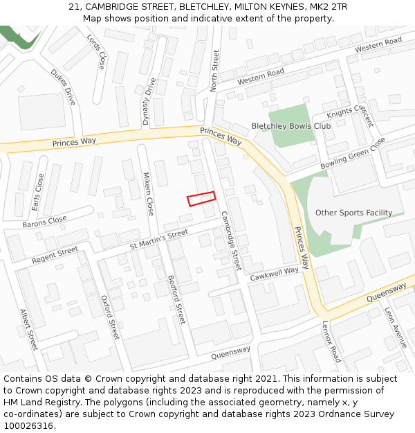 21, CAMBRIDGE STREET, BLETCHLEY, MILTON KEYNES, MK2 2TR: Location map and indicative extent of plot