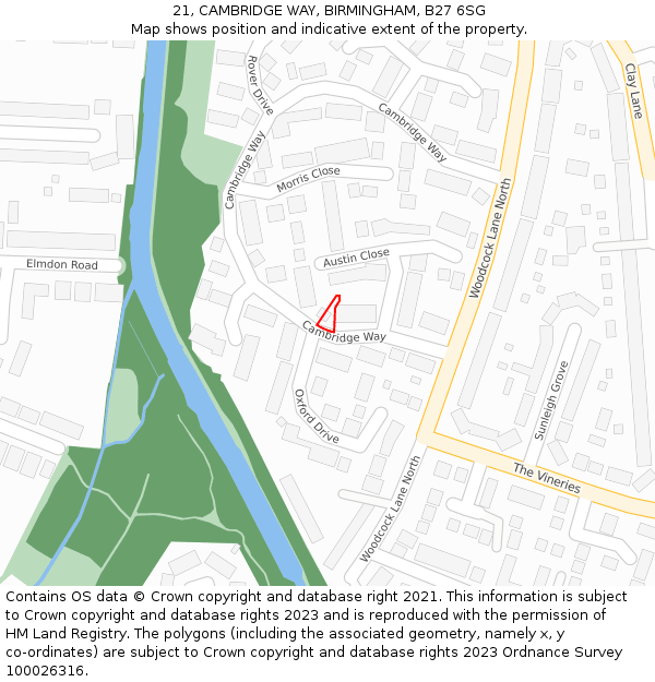 21, CAMBRIDGE WAY, BIRMINGHAM, B27 6SG: Location map and indicative extent of plot