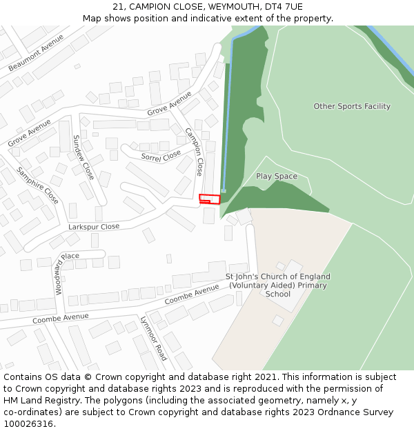 21, CAMPION CLOSE, WEYMOUTH, DT4 7UE: Location map and indicative extent of plot