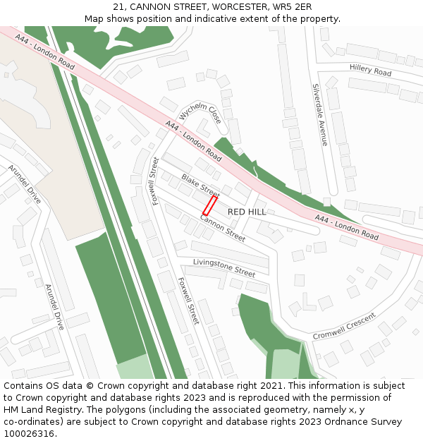 21, CANNON STREET, WORCESTER, WR5 2ER: Location map and indicative extent of plot