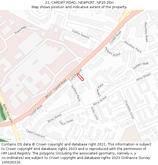 21, CARDIFF ROAD, NEWPORT, NP20 2EH: Location map and indicative extent of plot