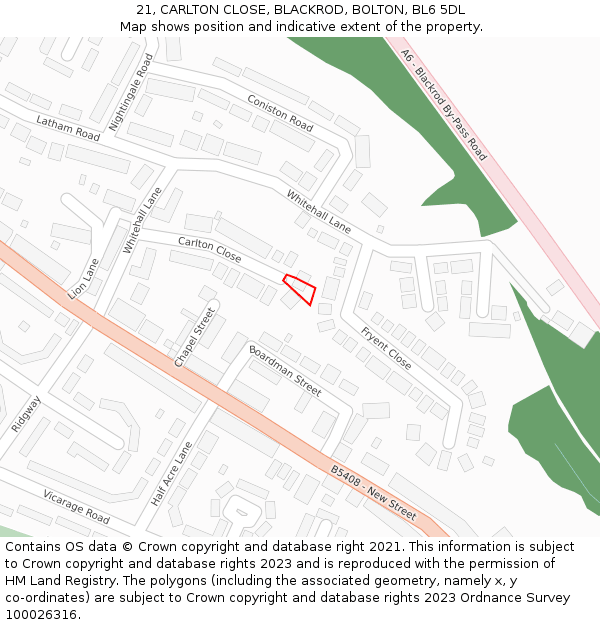 21, CARLTON CLOSE, BLACKROD, BOLTON, BL6 5DL: Location map and indicative extent of plot