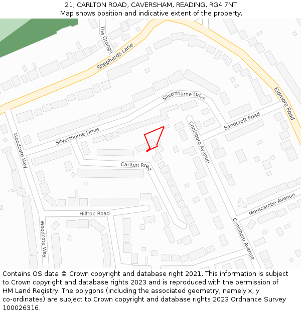 21, CARLTON ROAD, CAVERSHAM, READING, RG4 7NT: Location map and indicative extent of plot