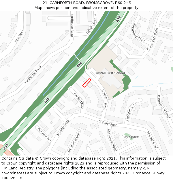 21, CARNFORTH ROAD, BROMSGROVE, B60 2HS: Location map and indicative extent of plot