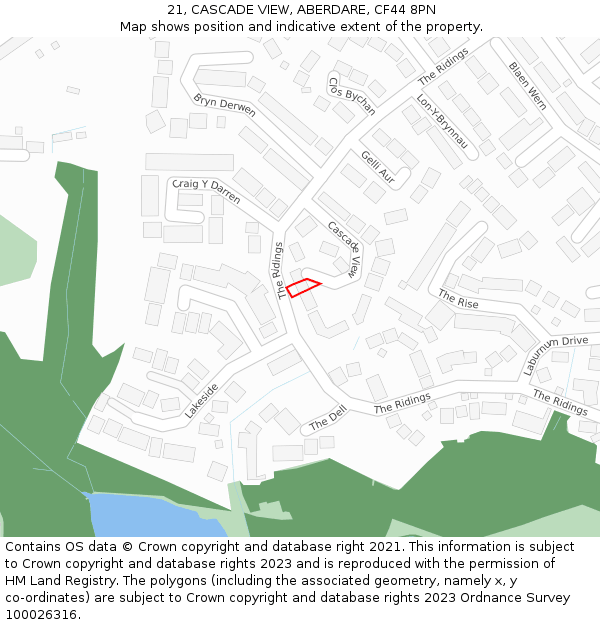 21, CASCADE VIEW, ABERDARE, CF44 8PN: Location map and indicative extent of plot