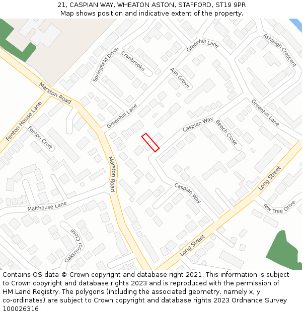 21, CASPIAN WAY, WHEATON ASTON, STAFFORD, ST19 9PR: Location map and indicative extent of plot