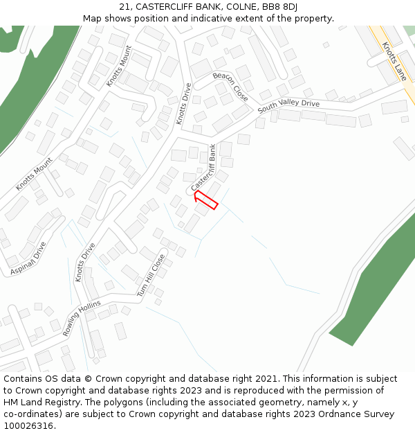 21, CASTERCLIFF BANK, COLNE, BB8 8DJ: Location map and indicative extent of plot