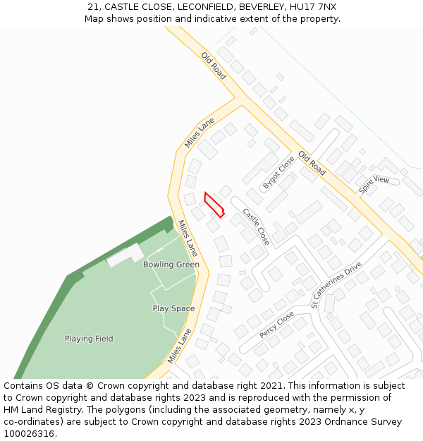 21, CASTLE CLOSE, LECONFIELD, BEVERLEY, HU17 7NX: Location map and indicative extent of plot