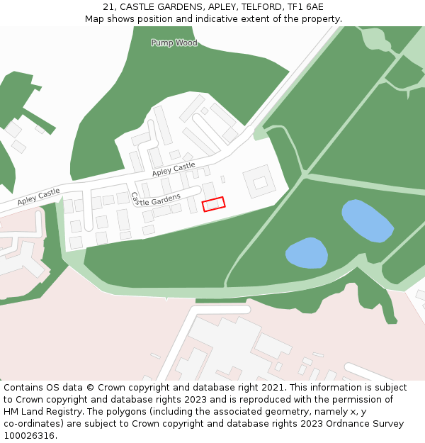 21, CASTLE GARDENS, APLEY, TELFORD, TF1 6AE: Location map and indicative extent of plot