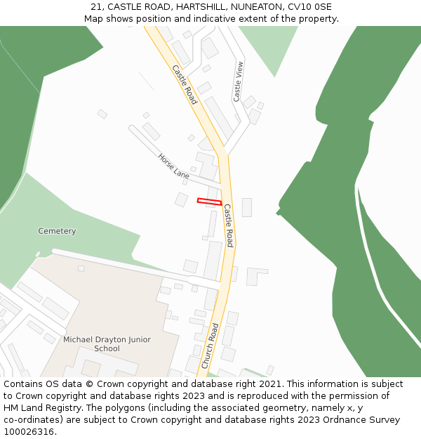 21, CASTLE ROAD, HARTSHILL, NUNEATON, CV10 0SE: Location map and indicative extent of plot