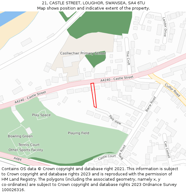 21, CASTLE STREET, LOUGHOR, SWANSEA, SA4 6TU: Location map and indicative extent of plot