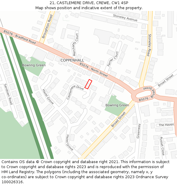 21, CASTLEMERE DRIVE, CREWE, CW1 4SP: Location map and indicative extent of plot