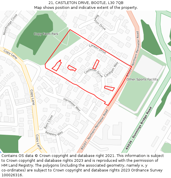 21, CASTLETON DRIVE, BOOTLE, L30 7QB: Location map and indicative extent of plot