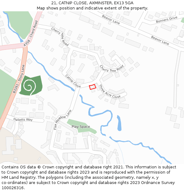 21, CATNIP CLOSE, AXMINSTER, EX13 5GA: Location map and indicative extent of plot