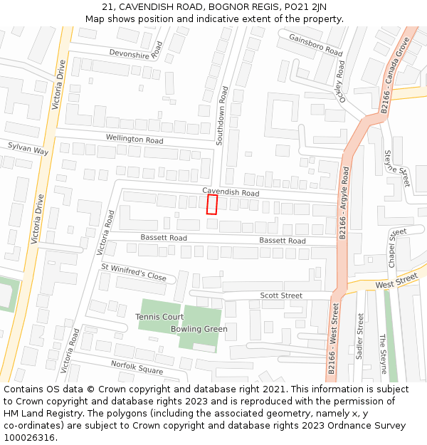 21, CAVENDISH ROAD, BOGNOR REGIS, PO21 2JN: Location map and indicative extent of plot