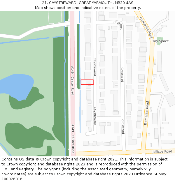 21, CAYSTREWARD, GREAT YARMOUTH, NR30 4AS: Location map and indicative extent of plot