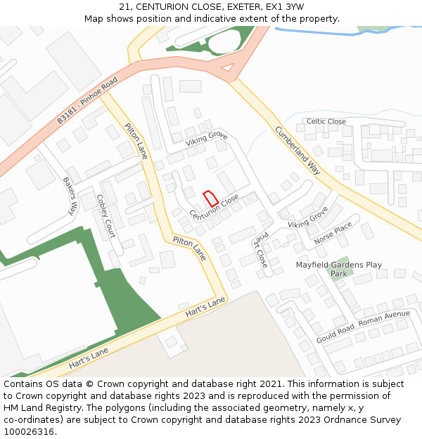 21, CENTURION CLOSE, EXETER, EX1 3YW: Location map and indicative extent of plot