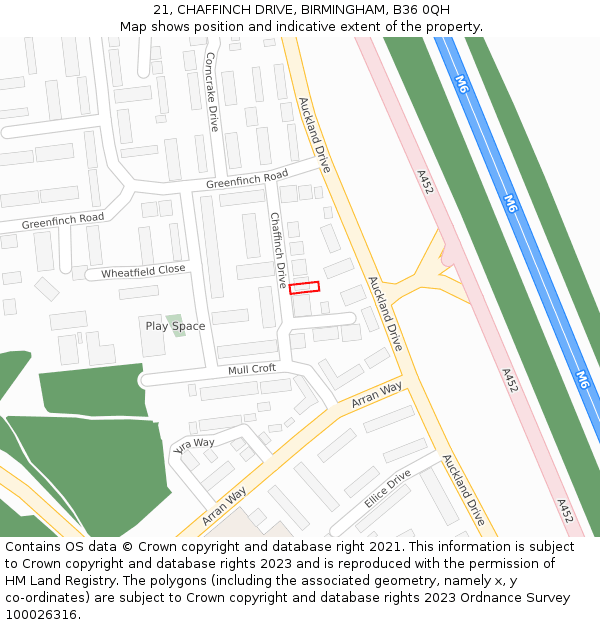 21, CHAFFINCH DRIVE, BIRMINGHAM, B36 0QH: Location map and indicative extent of plot