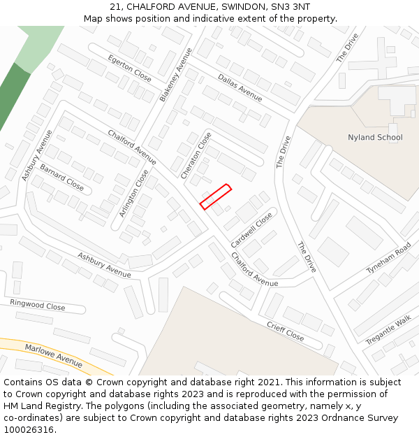 21, CHALFORD AVENUE, SWINDON, SN3 3NT: Location map and indicative extent of plot