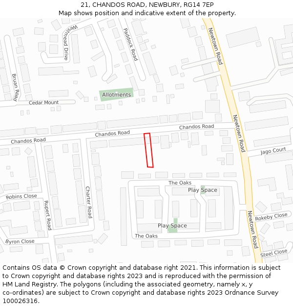 21, CHANDOS ROAD, NEWBURY, RG14 7EP: Location map and indicative extent of plot