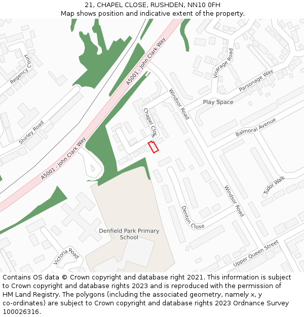 21, CHAPEL CLOSE, RUSHDEN, NN10 0FH: Location map and indicative extent of plot
