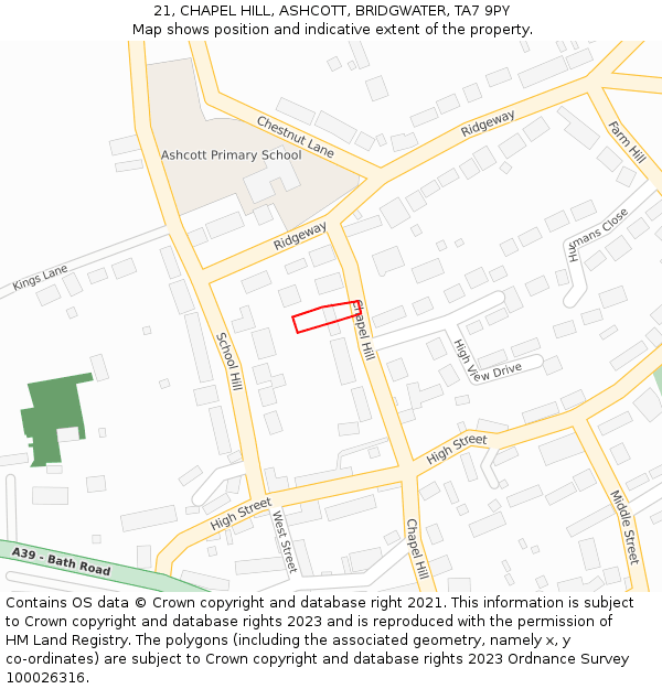 21, CHAPEL HILL, ASHCOTT, BRIDGWATER, TA7 9PY: Location map and indicative extent of plot