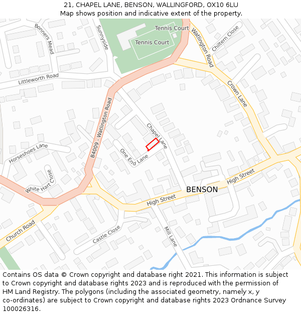 21, CHAPEL LANE, BENSON, WALLINGFORD, OX10 6LU: Location map and indicative extent of plot