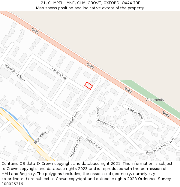 21, CHAPEL LANE, CHALGROVE, OXFORD, OX44 7RF: Location map and indicative extent of plot