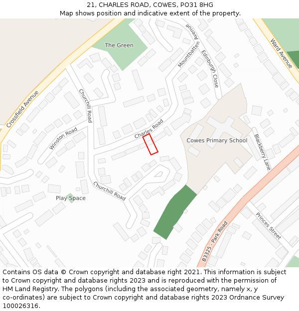 21, CHARLES ROAD, COWES, PO31 8HG: Location map and indicative extent of plot