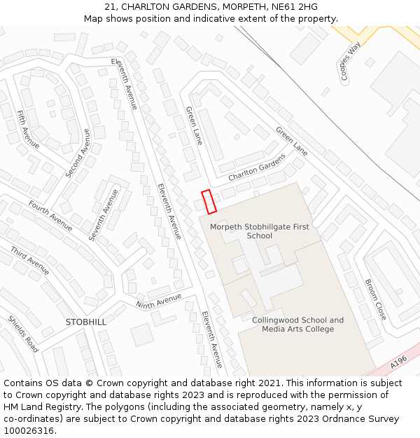 21, CHARLTON GARDENS, MORPETH, NE61 2HG: Location map and indicative extent of plot