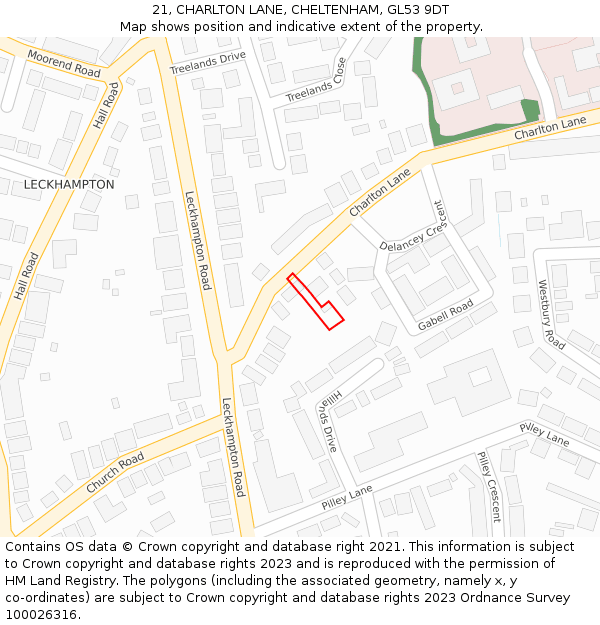 21, CHARLTON LANE, CHELTENHAM, GL53 9DT: Location map and indicative extent of plot