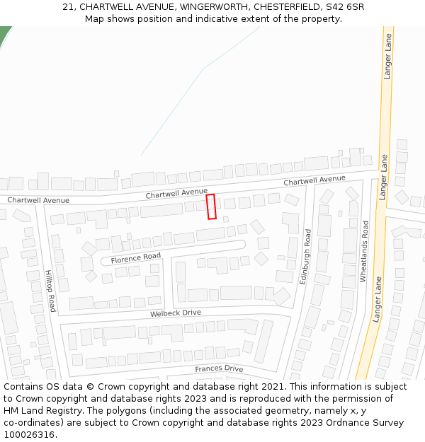 21, CHARTWELL AVENUE, WINGERWORTH, CHESTERFIELD, S42 6SR: Location map and indicative extent of plot