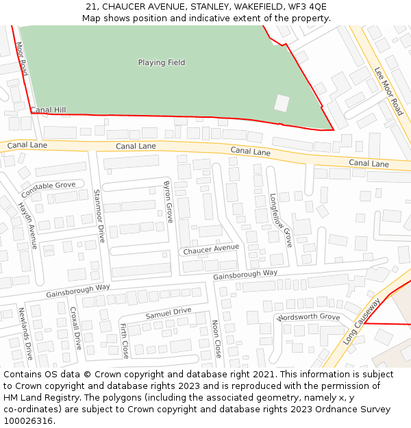 21, CHAUCER AVENUE, STANLEY, WAKEFIELD, WF3 4QE: Location map and indicative extent of plot