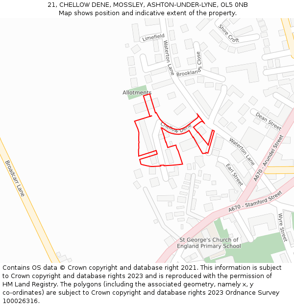 21, CHELLOW DENE, MOSSLEY, ASHTON-UNDER-LYNE, OL5 0NB: Location map and indicative extent of plot