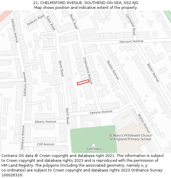 21, CHELMSFORD AVENUE, SOUTHEND-ON-SEA, SS2 6JG: Location map and indicative extent of plot