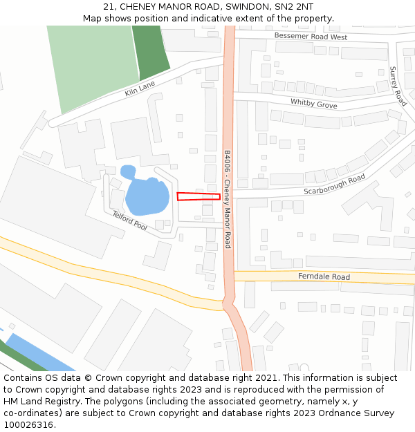 21, CHENEY MANOR ROAD, SWINDON, SN2 2NT: Location map and indicative extent of plot