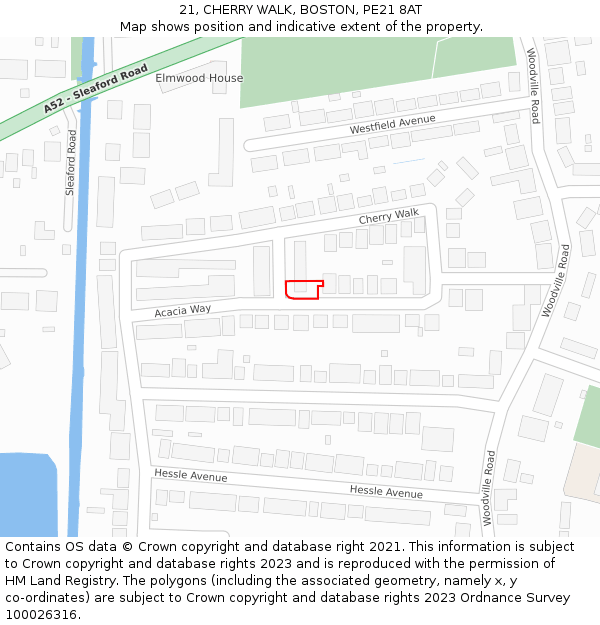 21, CHERRY WALK, BOSTON, PE21 8AT: Location map and indicative extent of plot