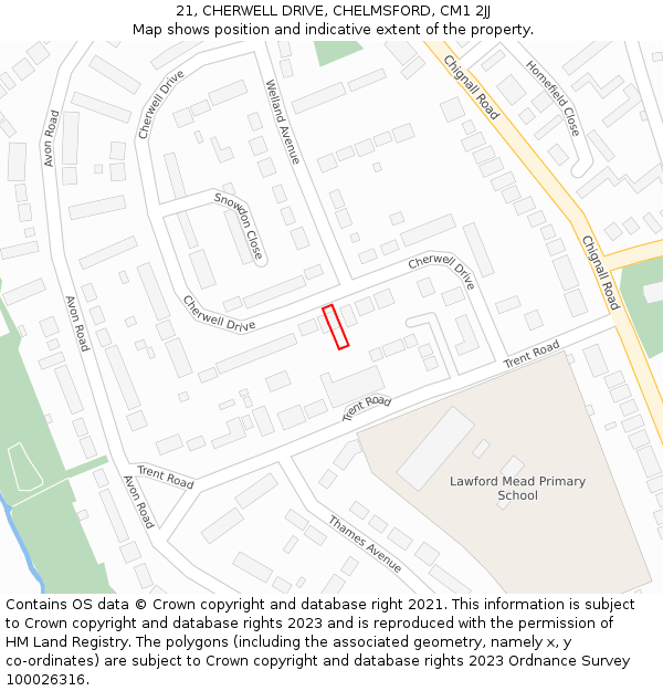 21, CHERWELL DRIVE, CHELMSFORD, CM1 2JJ: Location map and indicative extent of plot