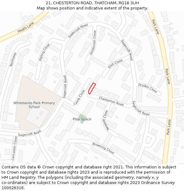 21, CHESTERTON ROAD, THATCHAM, RG18 3UH: Location map and indicative extent of plot