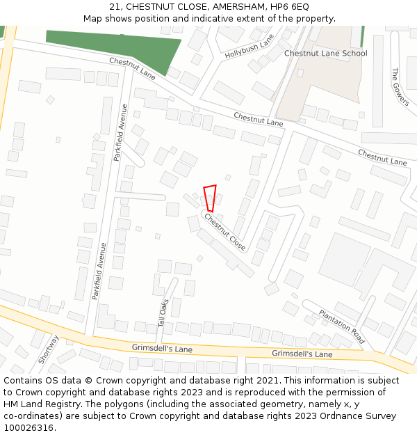 21, CHESTNUT CLOSE, AMERSHAM, HP6 6EQ: Location map and indicative extent of plot