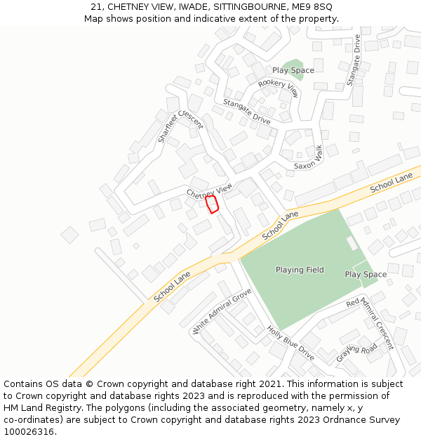 21, CHETNEY VIEW, IWADE, SITTINGBOURNE, ME9 8SQ: Location map and indicative extent of plot