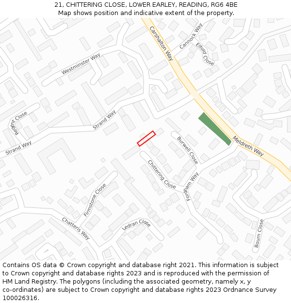 21, CHITTERING CLOSE, LOWER EARLEY, READING, RG6 4BE: Location map and indicative extent of plot