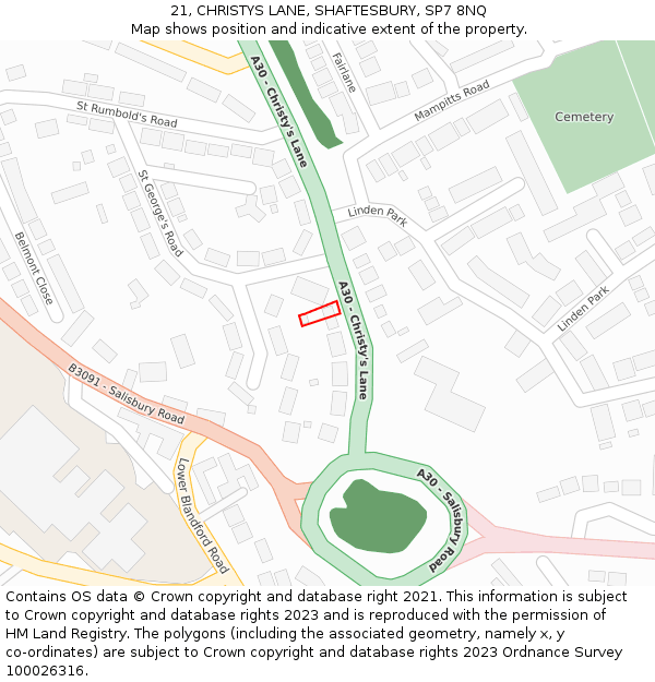 21, CHRISTYS LANE, SHAFTESBURY, SP7 8NQ: Location map and indicative extent of plot