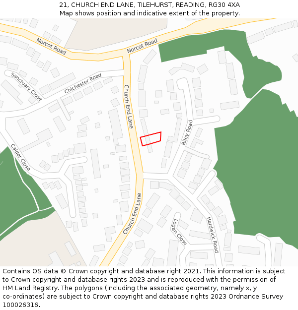21, CHURCH END LANE, TILEHURST, READING, RG30 4XA: Location map and indicative extent of plot