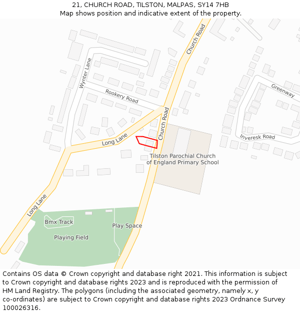 21, CHURCH ROAD, TILSTON, MALPAS, SY14 7HB: Location map and indicative extent of plot