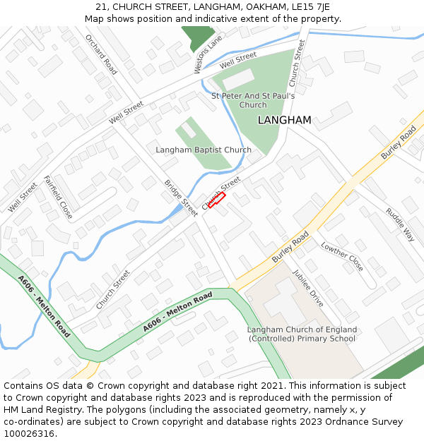 21, CHURCH STREET, LANGHAM, OAKHAM, LE15 7JE: Location map and indicative extent of plot